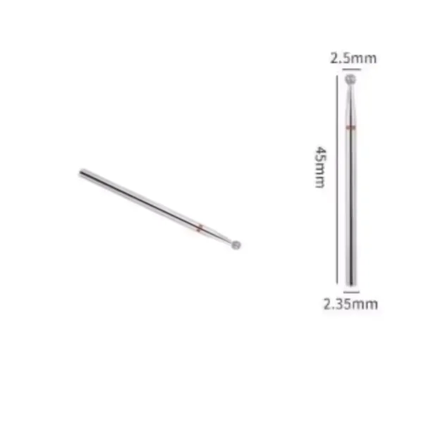 Embout boule 2.5 rouge_resultat Embout ponceuse diamant boule diametre 2.5 mm grain fin bague rouge pour nettoyage des cuticules manucure russe, Cosminty materiel onglerie La Reunion 974.