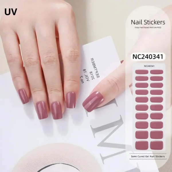 NC240341_resultat Semi cured gel nail wraps bandes de gel UV pour mains couleur rose bois de rose vieux rose uni réf NC240341, Cosminty matériel onglerie La Réunion 974.