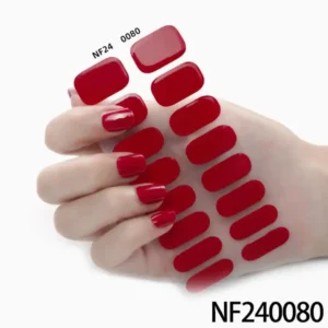 Semi cured gel nail wraps bandes de gel UV pour mains couleur rouge carmin rouge passion uni réf NF240080, Cosminty matériel onglerie La Réunion 974.