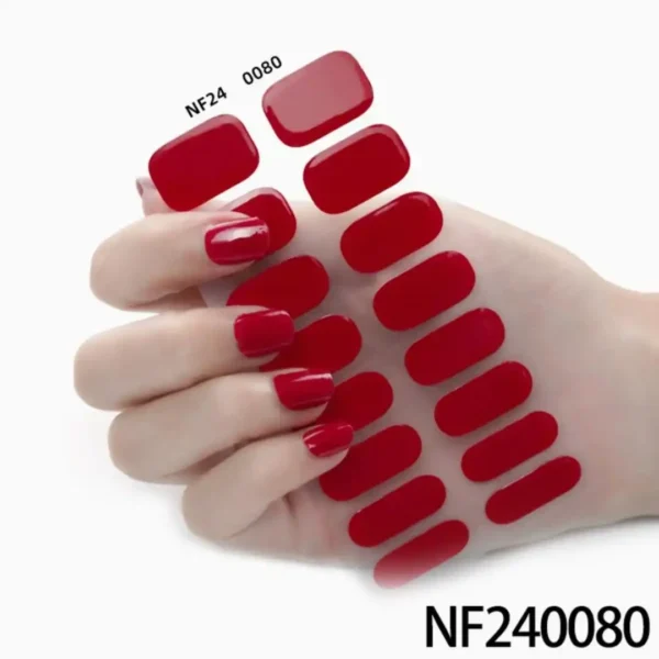 Semi cured gel nail wraps bandes de gel UV pour mains couleur rouge carmin rouge passion uni réf NF240080, Cosminty matériel onglerie La Réunion 974.