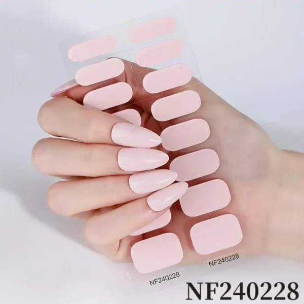 Semi cured gel nail wraps bandes de gel UV pour mains couleur rose pastel poudré laiteux uni réf NF240228, Cosminty matériel onglerie La Réunion 974.
