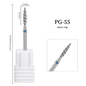 Embout ponceuse diamant flamme vrillee PG-55 grain moyen bague bleue pour nettoyage des cuticules et sillons manucure russe, Cosminty materiel onglerie La Reunion 974.