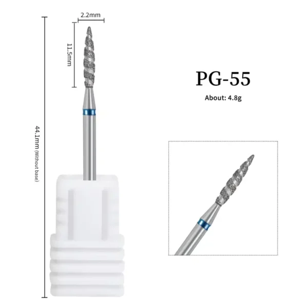 PG 55_resultat Embout ponceuse diamant flamme vrillee PG-55 grain moyen bague bleue pour nettoyage des cuticules et sillons manucure russe, Cosminty materiel onglerie La Reunion 974.
