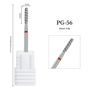 Embout ponceuse diamant cylindre vrille PG-56 grain fin bague rouge pour nettoyage des cuticules et lissage des replis manucure russe, Cosminty materiel onglerie La Reunion 974.