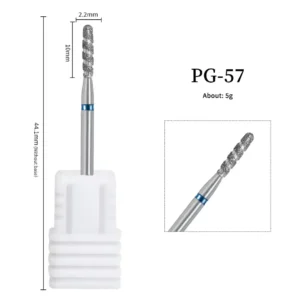 Embout ponceuse diamant cylindre vrille PG-57 grain moyen bague bleue pour nettoyage des cuticules dures et lissage des replis manucure russe, Cosminty materiel onglerie La Reunion 974.