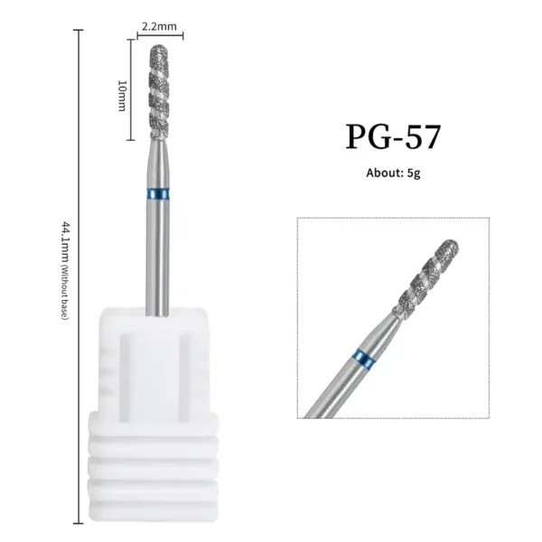PG 57_resultat Embout ponceuse diamant cylindre vrille PG-57 grain moyen bague bleue pour nettoyage des cuticules dures et lissage des replis manucure russe, Cosminty materiel onglerie La Reunion 974.