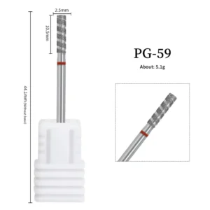 Embout ponceuse diamant cylindre vrille PG-59 grain fin bague rouge pour nettoyage des cuticules et lissage des replis manucure russe, Cosminty materiel onglerie La Reunion 974.