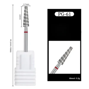 Embout ponceuse diamant cone vrille PG-61 grain fin bague rouge pour nettoyage des cuticules et lissage des replis manucure russe, Cosminty materiel onglerie La Reunion 974.