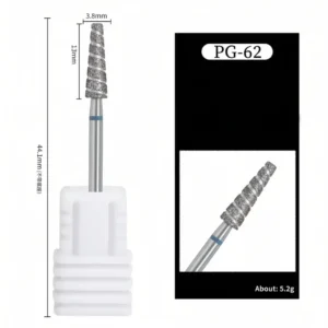 Embout ponceuse diamant cone vrille PG-62 grain moyen bague bleue pour nettoyage des cuticules dures et lissage des replis manucure russe, Cosminty materiel onglerie La Reunion 974.