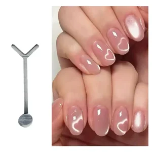 Guide metallique en forme de Y a fixer sur aimant cylindrique pour creer un motif coeur lumineux sur vernis cat eye rose, Cosminty matériel onglerie La Réunion 974.