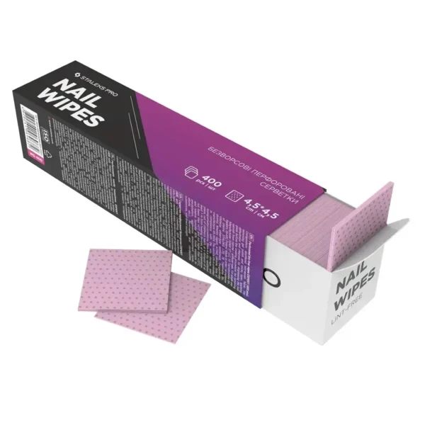 WE-400_resultat Cotons lingettes non pelucheuses perforees rose Staleks Pro WE-400 boite de 400 pieces 4.5x4.5cm, consommable onglerie Cosminty La Réunion 974.